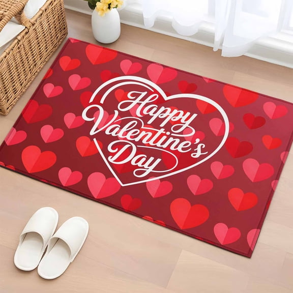 Area Rug 2 x 3 Ft, Valentine's Day Indoor Accent Bathroom Rugs for Kitchen/Laundry Room, Red Love Heart Romantic Minimalist Washable Non-Slip Runner Floor Mat for Entryway, Living Room