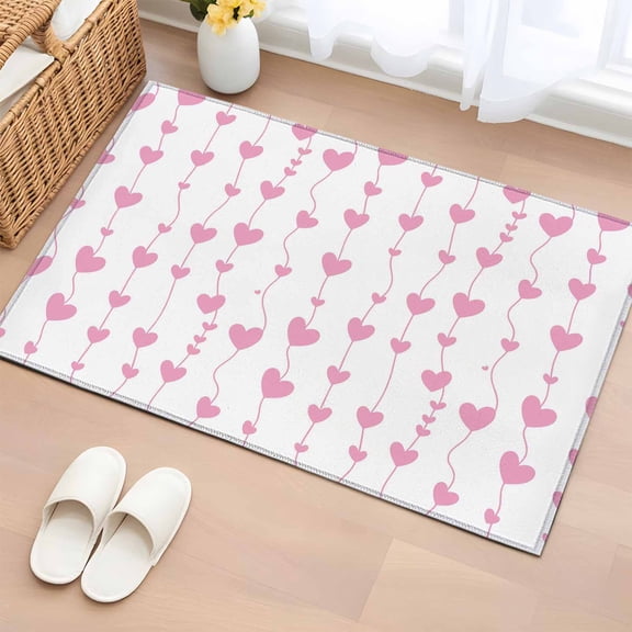 Area Rug 2 x 3 Ft, Valentine's Day Indoor Accent Bathroom Rugs for Kitchen/Laundry Room, Sweet Love Heart Lines Romantic Minimalist Washable Non-Slip Runner Floor Mat for Entryway, Living Room