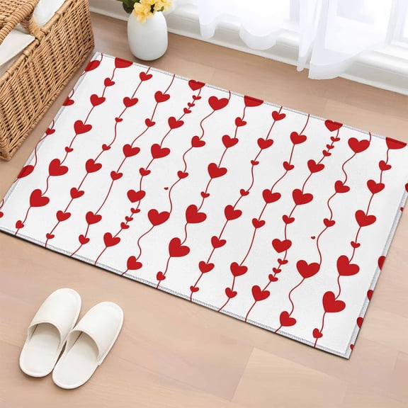 Area Rug 2 x 3 Ft, Valentine's Day Indoor Accent Bathroom Rugs for Kitchen/Laundry Room, Sweet Love Heart Lines Romantic Red Washable Non-Slip Runner Floor Mat for Entryway, Living Room