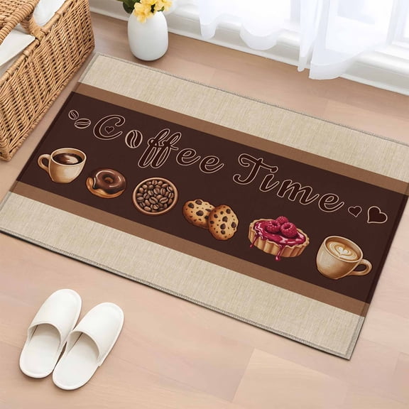 Area Rug 2 x 3 Ft, Vintage Coffee Time Indoor Accent Bathroom Rugs for Kitchen/Laundry Room, Farmhouse Desserts Beige Burlap Washable Non-Slip Runner Floor Mat for Entryway, Living Room