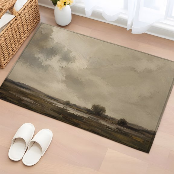 Area Rug 2 x 3 Ft, Vintage Field Indoor Accent Bathroom Rugs for Kitchen/Laundry Room, Grey Sky Trees Country Wetland Marshland Washable Non-Slip Runner Floor Mat for Entryway, Living Room