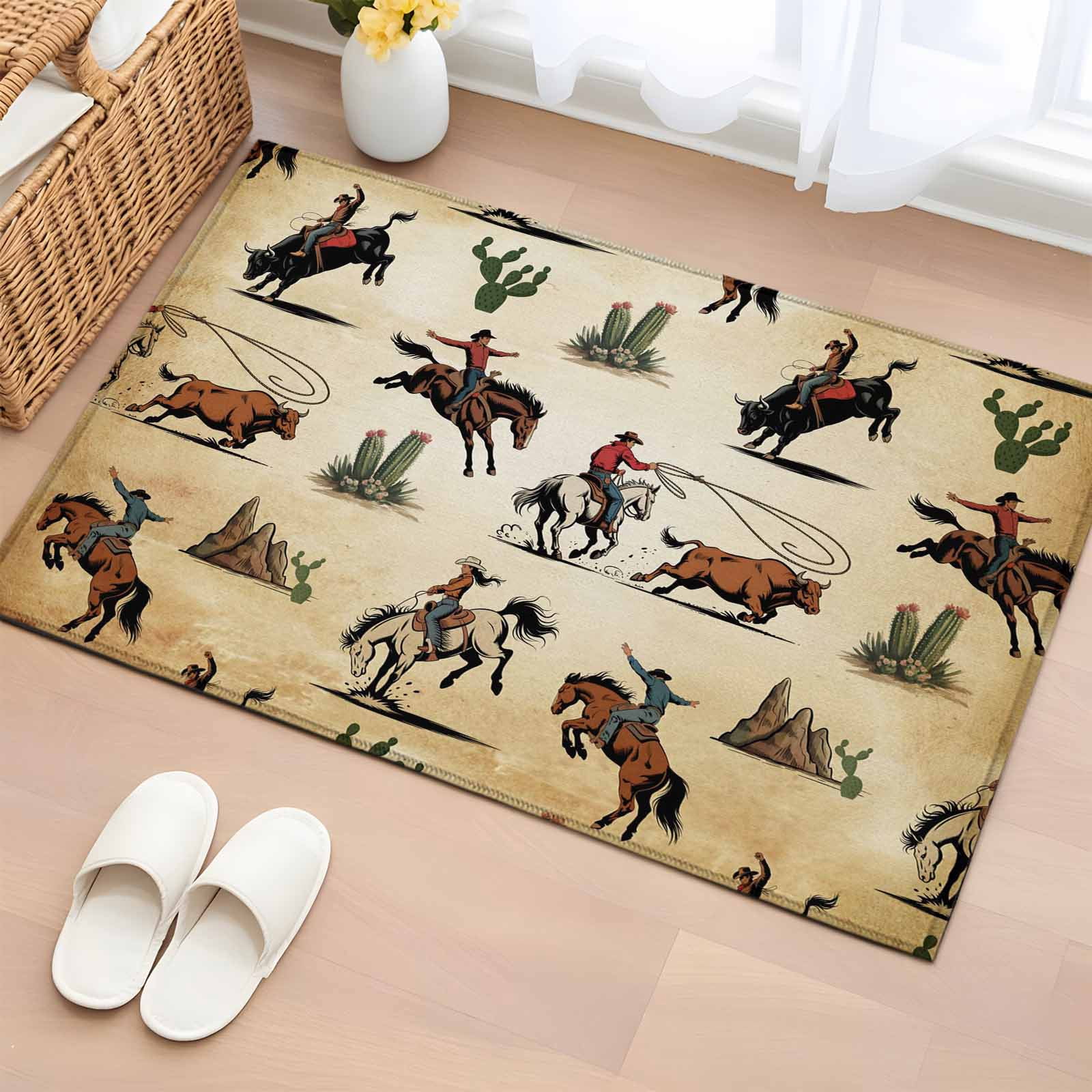 Country Style Runner Rug Area Rug 2 x 3 Ft, Western Cowboys Indoor Accent Bathroom Rugs for ...