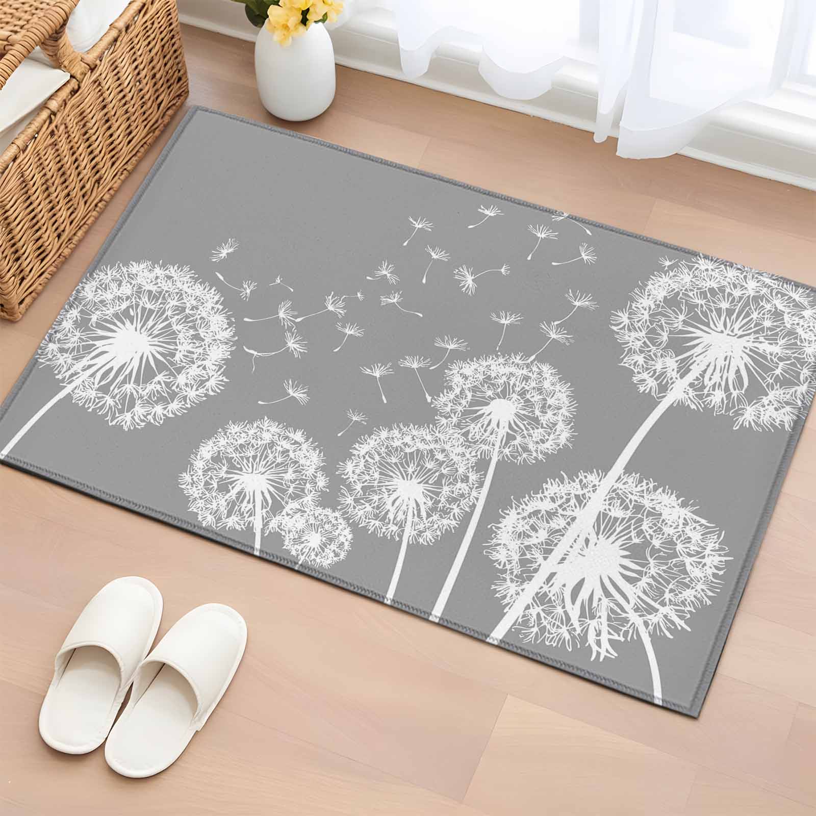 Area Rug 2 x 3 Ft, White Dandelion Indoor Accent Bathroom Rugs for ...