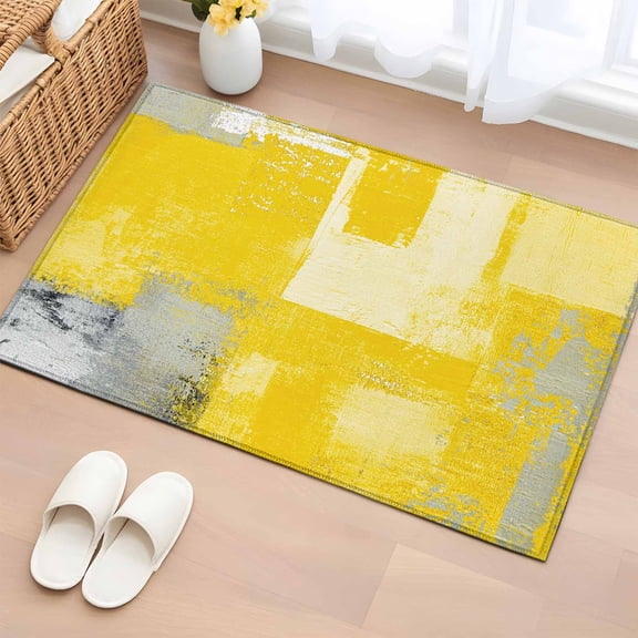 Area Rug 2 x 3 Ft, Yellow Grey Indoor Accent Bathroom Rugs for Kitchen/Laundry Room, Modern Abstract Mottled Ombre Aesthetic Washable Non-Slip Runner Floor Mat for Entryway, Living Room