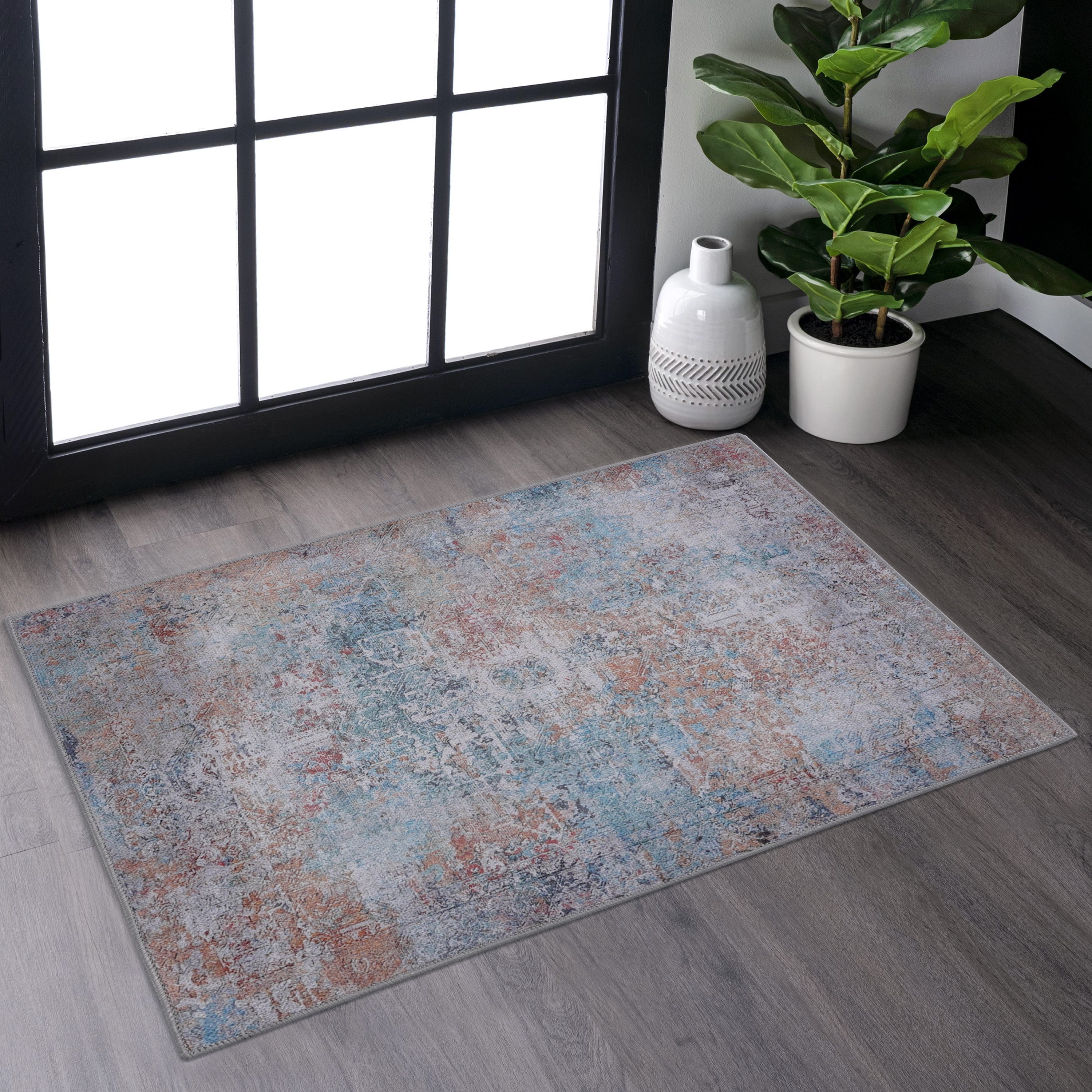 Area Rug 2' x 3' Non-Slip Low Pile Chenille Doormat Rug Stain Resistant Indoor Carpet for Living Room Bedroom Kitchen Entryway Hallway