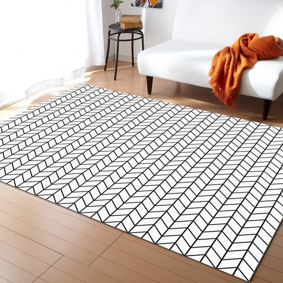 Area Rug 2'x3' Herringbone Abstract Art of Black Geometric Lines Washable Area Rugs Non Shedding Floor Carpet Rubber Backing Non-Slip Indoor Mats for Living Room Bedroom Kitchen