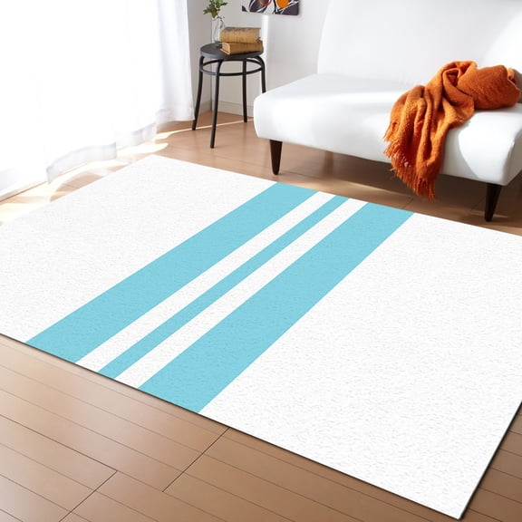 Area Rug 2'x3' Holiday Themed Blue Stripes Washable Area Rugs Non Shedding Floor Carpet Rubber Backing Non-Slip Indoor Mats for Living Room Bedroom Kitchen