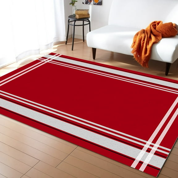 Area Rug 2'x3' Minimalist Red White Stripes Washable Area Rugs Non Shedding Floor Carpet Rubber Backing Non-Slip Indoor Mats for Living Room Bedroom Kitchen