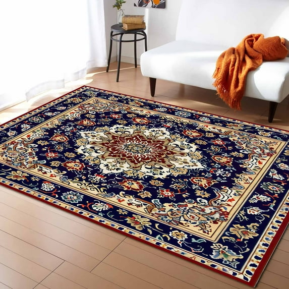 Area Rug 2'x3' Retro Abstract Vintage Flowers Stripes Washable Area Rugs Non Shedding Floor Carpet Rubber Backing Non-Slip Indoor Mats for Living Room Bedroom Kitchen