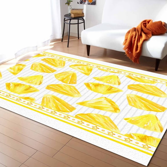 Area Rug 2'x3' Summer Yellow Pineapple Slices Washable Area Rugs Non Shedding Floor Carpet Rubber Backing Non-Slip Indoor Mats for Living Room Bedroom Kitchen