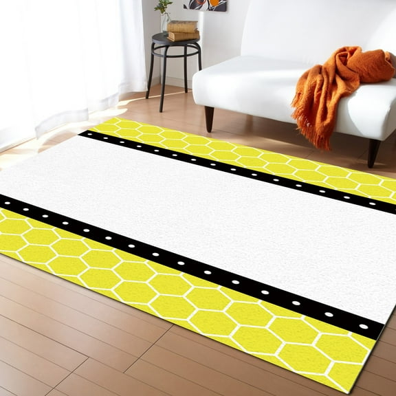 Area Rug 2'x3' Vellow Honeycomb Stripes Polka Dot Patterr Washable Area Rugs Non Shedding Floor Carpet Rubber Backing Non-Slip Indoor Mats for Living Room Bedroom Kitchen