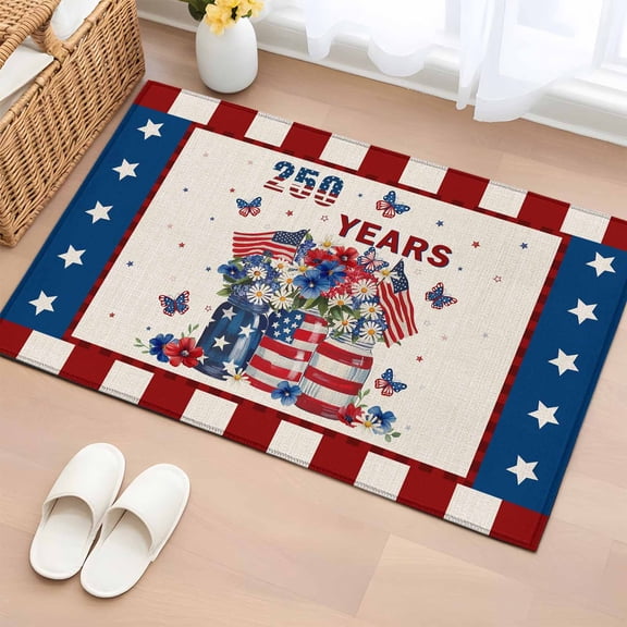 Area Rug 24×36in, Anniversary USA Flag Floor Carpet Living Room Rug, Stripes and Stars Patriotic Non-Slip Welcome Mat Indoor Rugs for Bedroom Dining Room