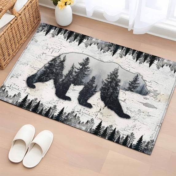 Car Rug Forest Area Rug 24×36in, Bear Vintage Forest Pine Tree Floor Carpet Living ...