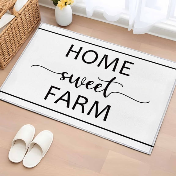 Area Rug 24×36in, Black Farm Sweet Home Quote Floor Carpet Living Room Rug, Minimalist Word on White Non-Slip Welcome Mat Indoor Rugs for Bedroom Dining Room