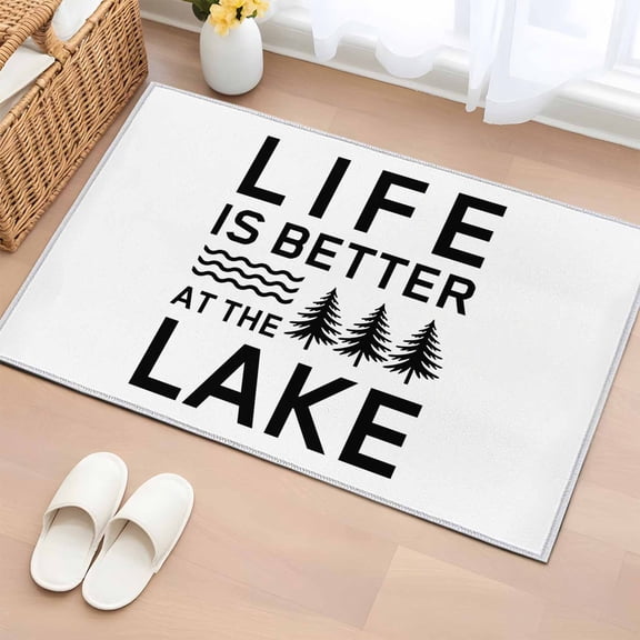 Area Rug 24×36in, Black White Quote Tree Floor Carpet Living Room Rug, LIFE IS THE BETTER AT THE BEACH Non-Slip Welcome Mat Indoor Rugs for Bedroom Dining Room