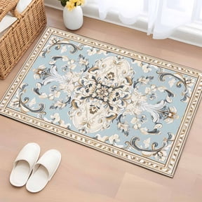 Area Rug 24×36in, Bohemia Vintage Floral Pattern Floor Carpet Living Room Rug, Abstract Flower Blue Back Non-Slip Welcome Mat Indoor Rugs for Bedroom Dining Room