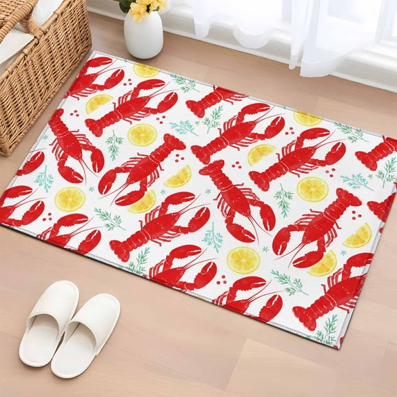 Area Rug 24×36in, Bright Red Lobster Floor Carpet Living Room Rug, Fruit Yellow Lemon Slices Non-Slip Welcome Mat Indoor Rugs for Bedroom Dining Room
