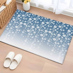Area Rug 24×36in, Flower Vines Fallen Leaves Seamless Floor Carpet Living Room Rug, Blue Gradient Back Non-Slip Welcome Mat Indoor Rugs for Bedroom Dining Room