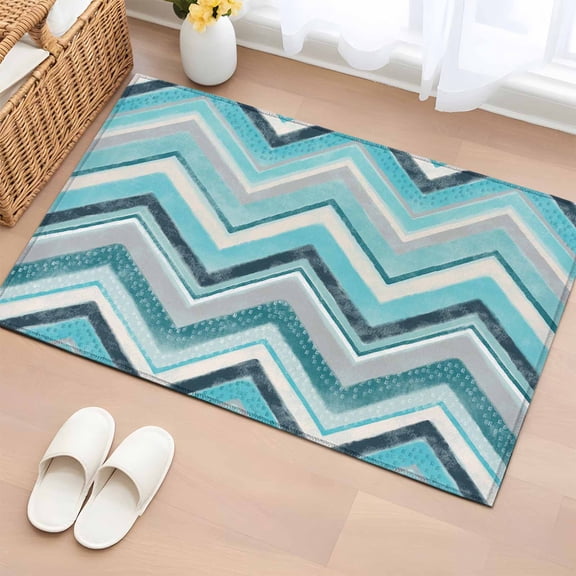 Area Rug 24×36in, Geometric Zig Zag Art Stripes Floor Carpet Living Room Rug, Multicolor Chevron Non-Slip Welcome Mat Indoor Rugs for Bedroom Dining Room