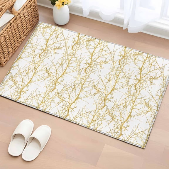 Area Rug 24×36in, Golden Branches Seamless Floor Carpet Living Room Rug, Simple Botanical Texture White Back Non-Slip Welcome Mat Indoor Rugs for Bedroom Dining Room