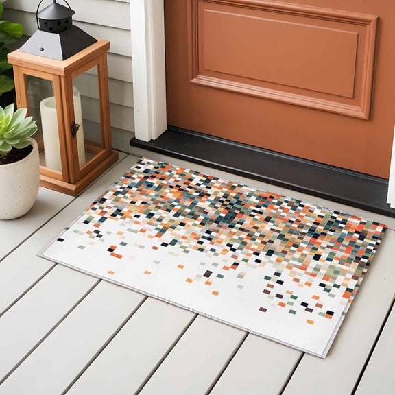 Area Rug 24×36in, Gradient Orange Red Color Block Floor Carpet Living Room Rug, Abstract Brown Geometric Non-Slip Welcome Mat Indoor Rugs for Bedroom Dining Room