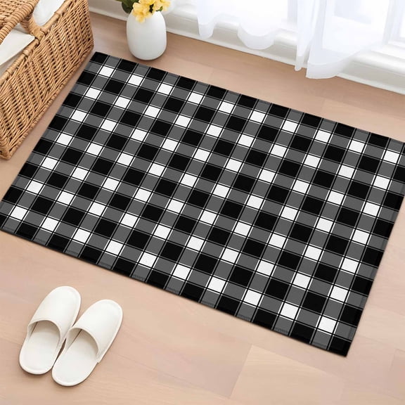Area Rug 24×36in, Modern Minimalist Buffalo Plaid Floor Carpet Living Room Rug, Black White Checkered Non-Slip Welcome Mat Indoor Rugs for Bedroom Dining Room