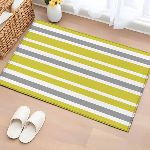Area Rug 24×36in, Olive Green Grey White Striped Floor Carpet Living Room Rug, Simplistic Line Non-Slip Welcome Mat Indoor Rugs for Bedroom Dining Room
