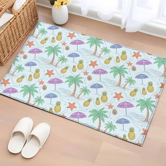 Area Rug 24×36in, Summer Coconut Tree Pineapple Floor Carpet Living Room Rug, Coastal Starfish Beach Theme Non-Slip Welcome Mat Indoor Rugs for Bedroom Dining Room