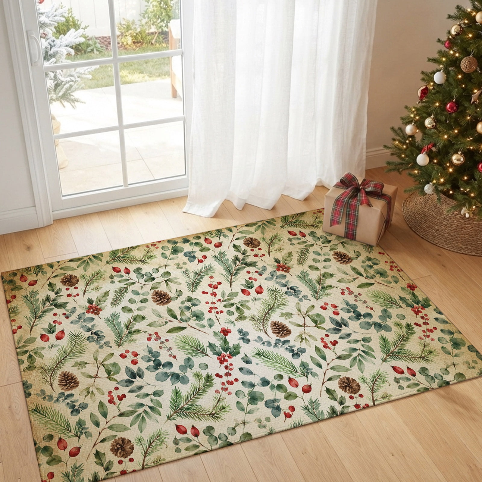 Area Rug 24×36in, Winter Pinecone Holly Berry Floor Carpet Living Room ...