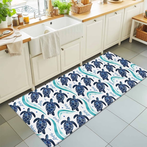 Area Rug 24×72in, Abstract Navy Blue Sea Turtles Floor Carpet Living ...