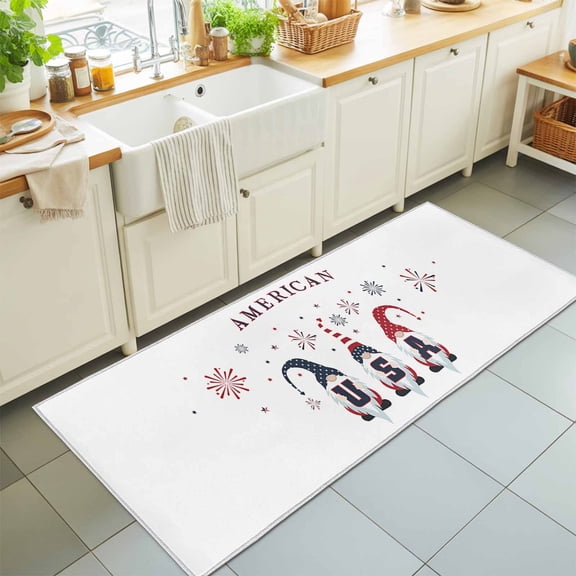 Area Rug 24×72in, American Flag Funny Gnomes Floor Carpet Living Room Rug, USA Independence Day Non-Slip Welcome Mat Indoor Rugs for Bedroom Dining Room