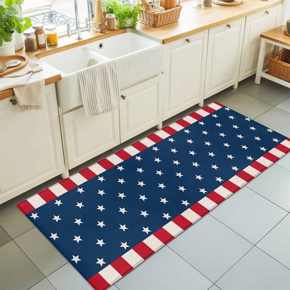 Area Rug 24×72in, American Independence Day Floor Carpet Living Room Rug, USA Stars on Blue Red White Border Non-Slip Welcome Mat Indoor Rugs for Bedroom Dining Room