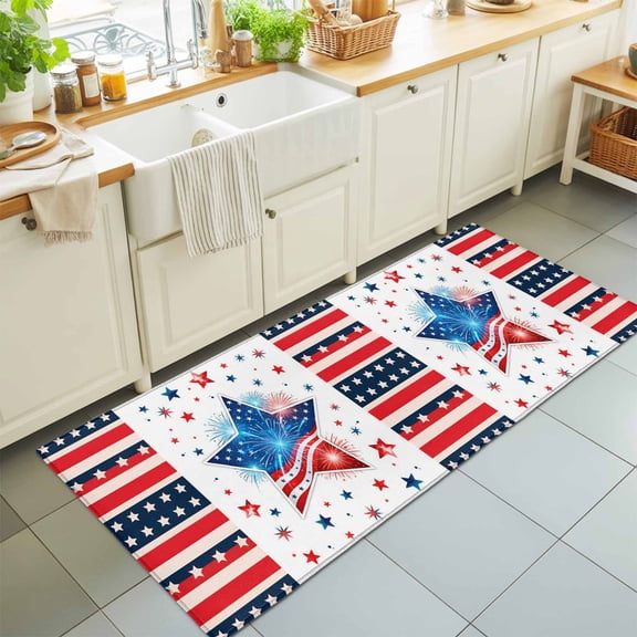 Area Rug 24×72in, Anniversary USA Flag Floor Carpet Living Room Rug, Independence Day Patriotic Non-Slip Welcome Mat Indoor Rugs for Bedroom Dining Room