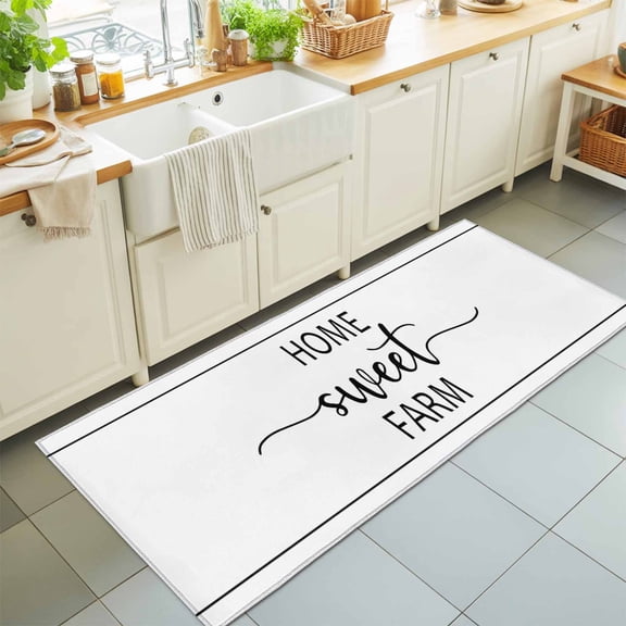 Area Rug 24×72in, Black Farm Sweet Home Quote Floor Carpet Living Room Rug, Minimalist Word on White Non-Slip Welcome Mat Indoor Rugs for Bedroom Dining Room