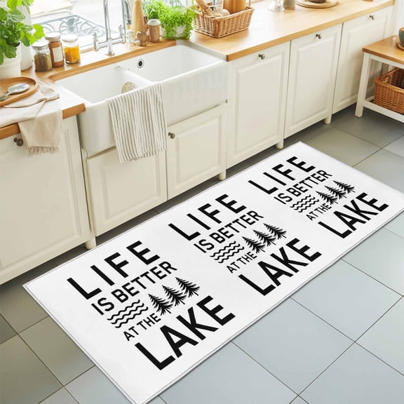Area Rug 24×72in, Black White Quote Tree Floor Carpet Living Room Rug, LIFE IS THE BETTER AT THE BEACH Non-Slip Welcome Mat Indoor Rugs for Bedroom Dining Room