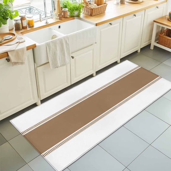 Area Rug 24×72in, Light Brown Striped Pattern Floor Carpet Living Room Rug, Modern Minimalist Art Non-Slip Welcome Mat Indoor Rugs for Bedroom Dining Room