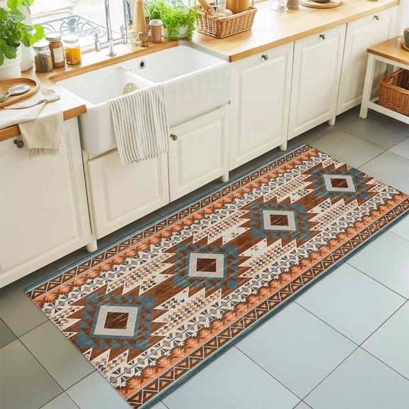 Area Rug 24×72in, Southwestern Ethnic Geometric Art Floor Carpet Living Room Rug, Rustic Tribal Native Arrows Non-Slip Welcome Mat Indoor Rugs for Bedroom Dining Room