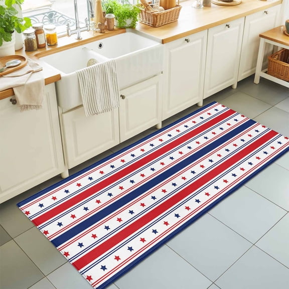 Area Rug 24×72in, Stars Red Stripe Independence Day Blue Pentagram Floor Carpet Living Room Rug, Patriotic 4th of July Non-Slip Welcome Mat Indoor Rugs for Bedroom Dining Room