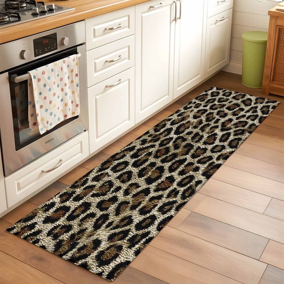 Area Rug 24×72in, Vintage Leopard Print Seamless Floor Carpet Living Room Rug, Farmhouse Gradient Texture Non-Slip Welcome Mat Indoor Rugs for Bedroom Dining Room