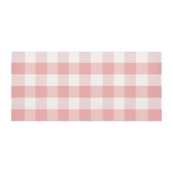 Area Rug, 24"x51" Pink and White Checkered Rug Plaid Outdoor Rugs, Soft Machine Washable Cotton Woven Welcome Mat Area Rugs for Home Decor, Bedroom, Doormat, Balcony, Porch, Patio