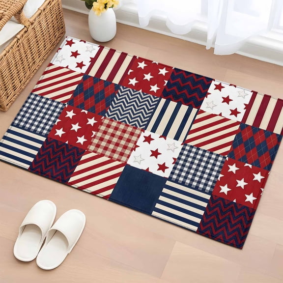 Area Rug 250th Anniversary Patriotic Patchwork Rectangle Area Rugs Washable Rug for Living Room Bedroom Dining Room, Red White Blue Plaid Soft Non-slip Floor Carpet 2x3ft