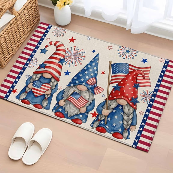 Area Rug 250th Anniversary Stripes and Stars Gnome Rectangle Area Rugs Washable Rug for Living Room Bedroom Dining Room, Patriotic Star Soft Non-slip Floor Carpet 2x3ft