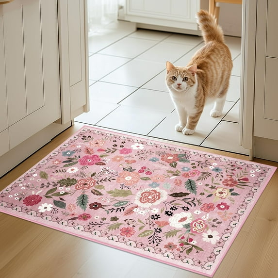 Area Rug 2X3 Entryway Rug, Washable Rug Boho Floral Door Mat Ultra-Thin ...