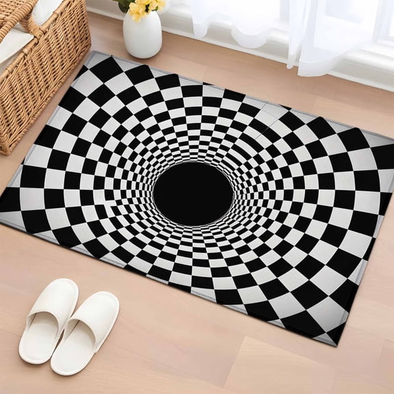 Area Rug 2x3ft, 3D Vortex Tunnel Washable Rugs for Living Room Bedroom, Black White Optical Illusion Background Soft Non-slip Area Rugs Rectangle Floor Carpet for Dining Room