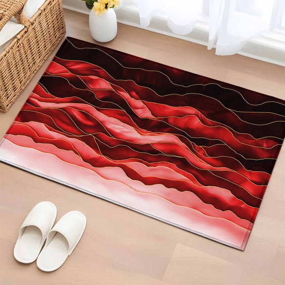 Area Rug 2x3ft Abstract Beach Wace Carpets Indoor Floor Area Mat Doormat Entrance Mat Rugs for Entry Living Room Dining Room Kitchen Bedroom, Geometric Red Black Sofa Throw Carpet