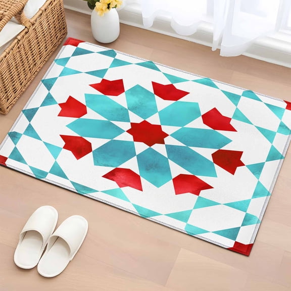 Area Rug 2x3ft, Abstract Blue Bohemian Ethnic Washable Rugs for Living Room Bedroom, Vintage Native Tribal Soft Non-slip Area Rugs Rectangle Floor Carpet for Dining Room
