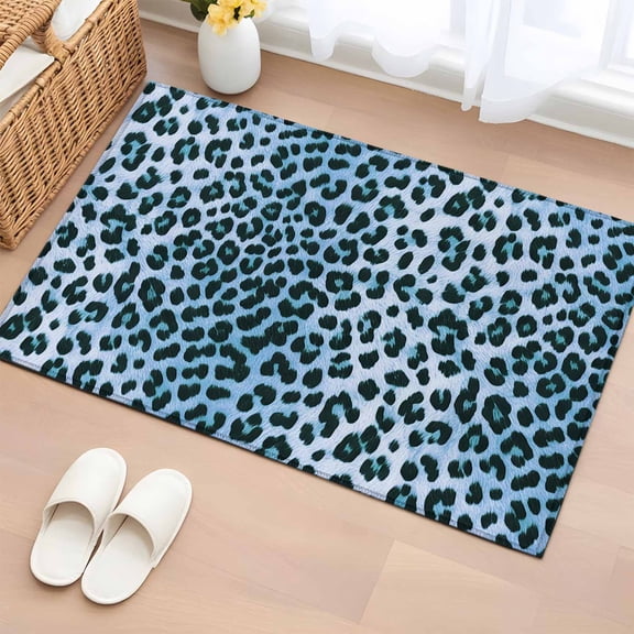 Area Rug 2x3ft Abstract Blue Leopard Area Rugs Washable Low Pile Floor Carpet for Bedroom, Farmhouse Animal Texture Non Slip Soft Rugs for Living Room Entryway Dining Room