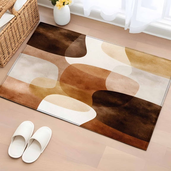 Area Rug 2x3ft Abstract Boho Terracotta Brown Color Block Area Rugs Washable Low Pile Floor Carpet for Bedroom, Minimalist Art Non Slip Soft Rugs for Living Room Entryway Dining Room