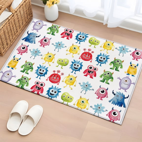 Area Rug 2x3ft, Abstract Cartoon Monsters Washable Rugs for Living Room Bedroom, Seamless Colorful Cute Alien Soft Non-slip Area Rugs Rectangle Floor Carpet for Dining Room