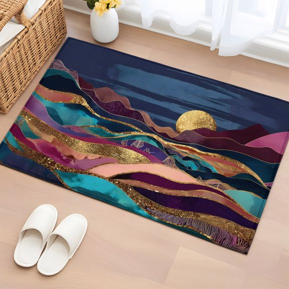 Area Rug 2x3ft Abstract Colored Mountain Moon Area Rugs Washable Low Pile Floor Carpet for Bedroom, Abstract Geometric Art Non Slip Soft Rugs for Living Room Entryway Dining Room